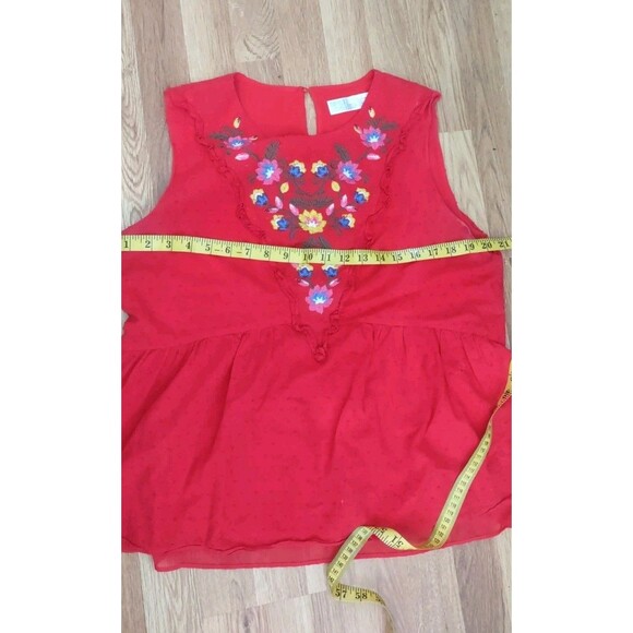 Time & Tru Red Floral Embroidered Peplum Tank Top Size Large - Picture 5 of 7